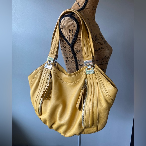 Handbags - Elegant Gold Leather Double Strap Handbag